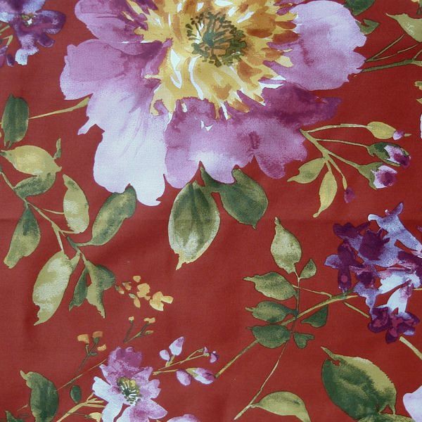 I Love You Tissu ameublement satin de coton Fleurs fond rouge L.280cm Thevenon 1639502