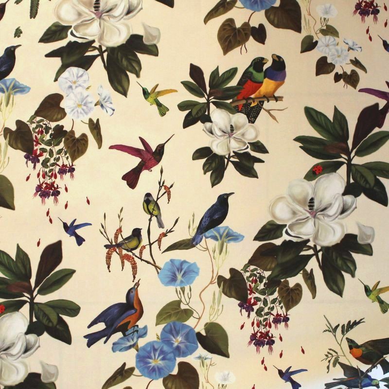 Percale d\'ameublement coton au mètre tissu fleur et oiseaux Percale d\'ameublement coton au mètre tissu fleur et oiseaux
