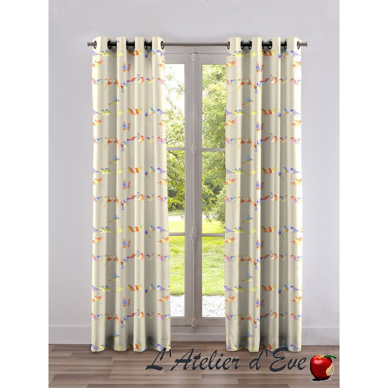 A pair of cotton curtains "Happy birds" Made in France
