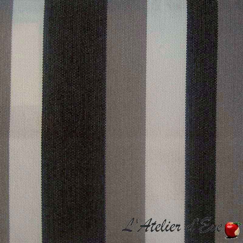 Bâche déperlante noir/gris/blanc : toile extérieure rayée Le mètre