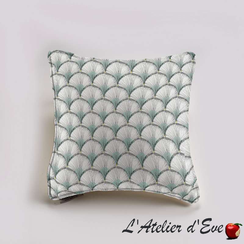 Coussin vert d'eau: coussin et housse tissu Papyrus Thevenon