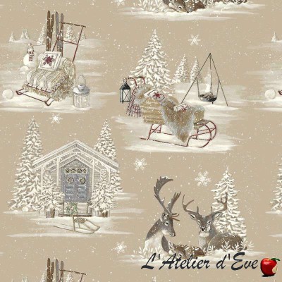 Tissu "Rennes des neiges" grande largeur Thevenon