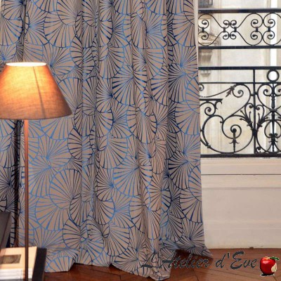 "Nympheas" Rideau bleu Made in France moderne Thevenon
