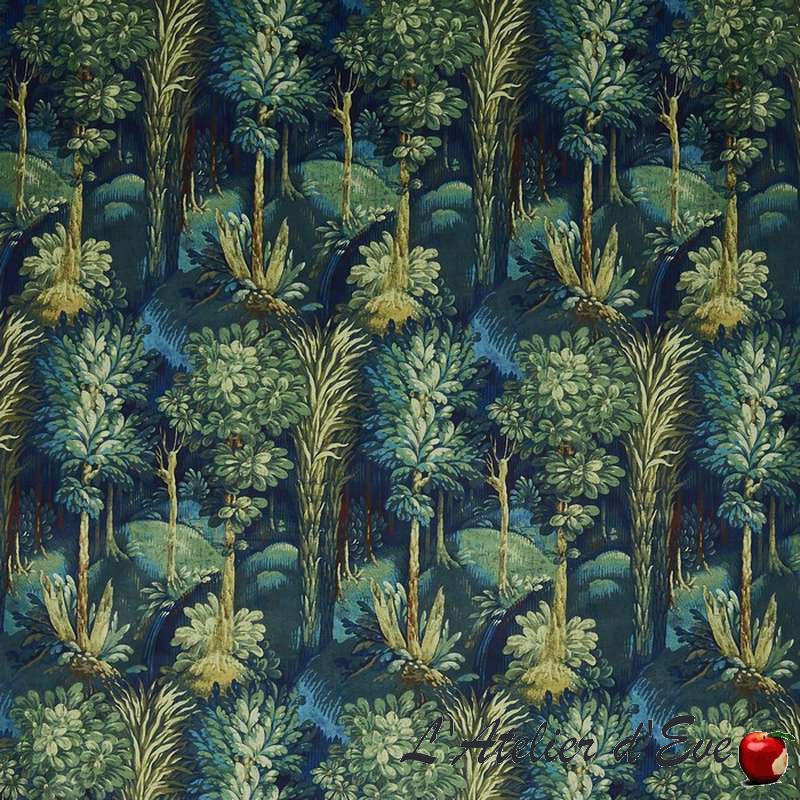 "Forbidden Forest" Tissu ameublement velours sapphire 3801-710 Beyond Prestigious Textiles