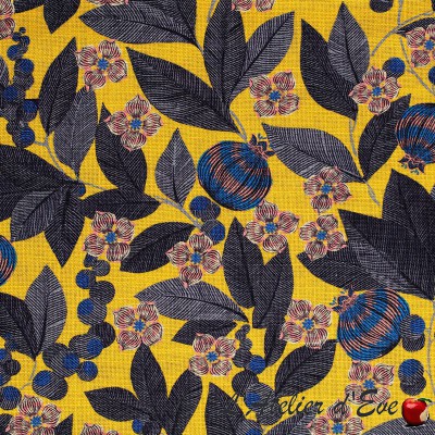 Toile de lin fleurie "Fruit du paradis" Thevenon