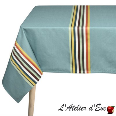 Cotton tablecloth Basque canvas 160 x 200cm "Mauleon celadon" Made in France