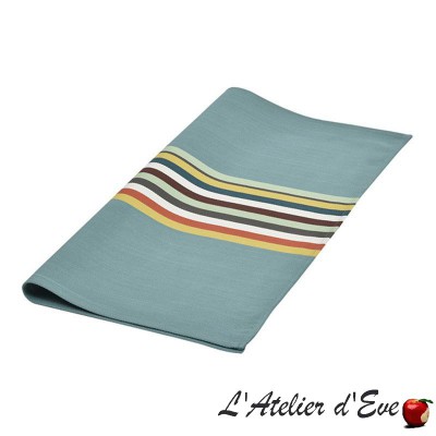 "Mauleon celadon" Serviette coton toile basque Made in France 53x53cm Artiga