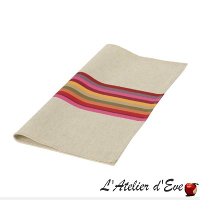 "Mauleon fuchsia" Serviette coton toile basque Made in France 53x53cm Artiga
