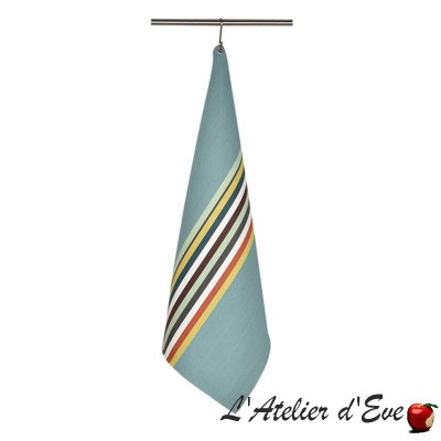 "Mauleon celadon" Basque cotton cloth tea towel Made in France 75x53cm Artiga