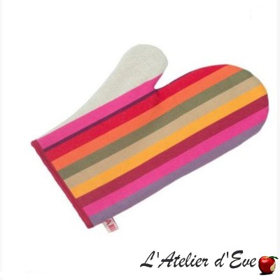 "Mauleon fuchsia" Moufle coton/lin toile basque 30x19cm Artiga