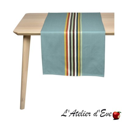 "Mauleon celadon" Chemin de table toile basque Made in France Artiga