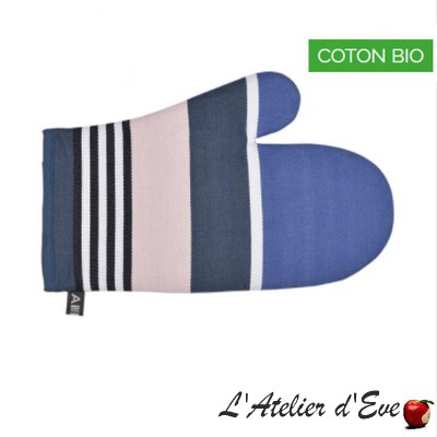 "Iholdy bleu" Moufle coton bio toile basque 30x19cm Artiga