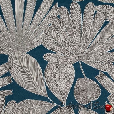 "Panama" Tissu bleu canard coton fleuri grande largeur Thevenon