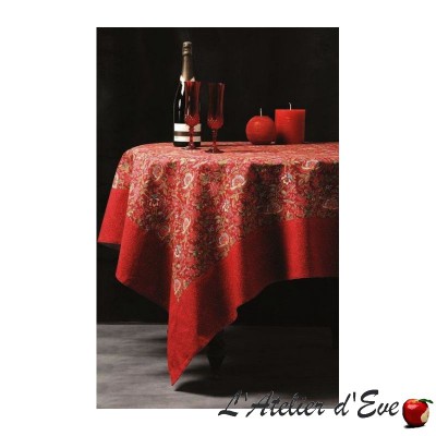 "Haveli raspberry" Provencal cotton tablecloth and square Valdrôme Made in France