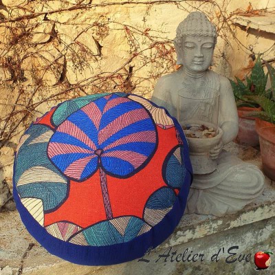 Zafu "Idris rouge et bleu" Coussin de méditation Fabrication Française