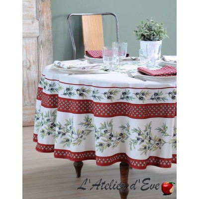 "Garance terracotta" Round tablecloth coated in Provencal cotton Valdrôme Made in France