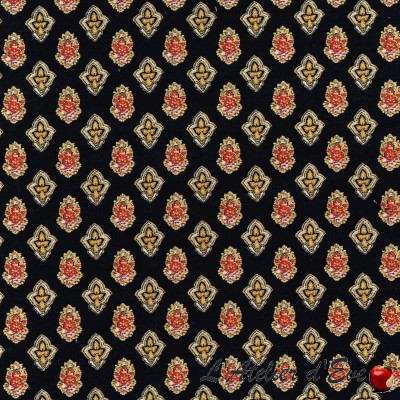 "Calisson noir-jaune" Tissu coton Valdrôme Fabrication française