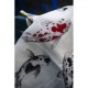 "Illiade" Toile de lin noir et rouge fond lin Thevenon
