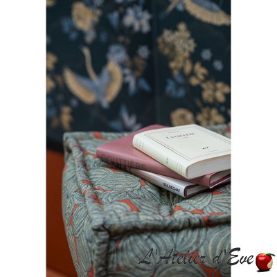 Coussin de sol Tissu ameublement coton Harvest bleu fond orange de Thevenon 2