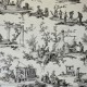 "Les travaux de la manufacture" gris Toile de jouy bleu coton Casal