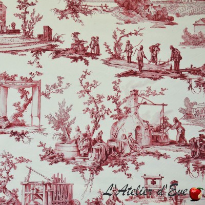 "Les travaux de la manufacture" rouge Rideau Made in France toile de jouy Casal