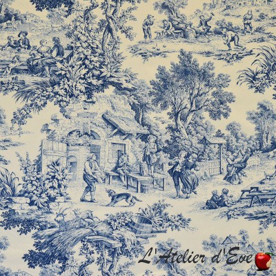 "Ronde villageoise" Toile de jouy bleu Patrimoine Casal