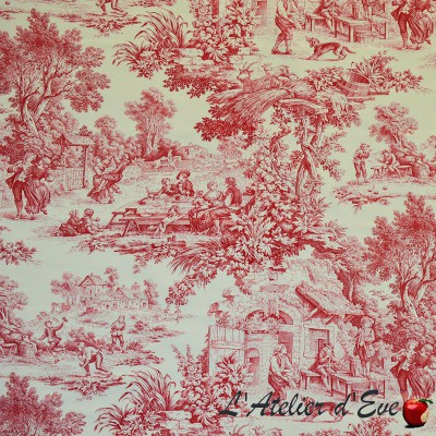 "Ronde villageoise" rouge Rideau Made in France toile de jouy Casal
