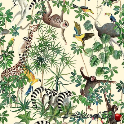 "La jungle des animaux" enduit Tissu fantaisie Thevenon