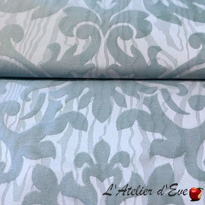 "Palatine" céleste Tissu jacquard motif baroque Boudoir Casal