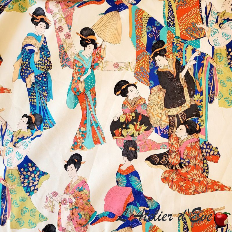 Rideau à œillets "Kimono" fond crème Thevenon fabriqué en France