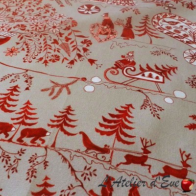 Bellevue ficelle 2 - Tissu ameublement tapissier Noël/Montagne au mètre et à la pièce - Toile de coton Thevenon