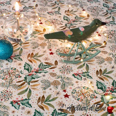 Tissu tissé jacquard "Christmas" thème Noël pour ameublement, nappage - L'Atelier d'Eve