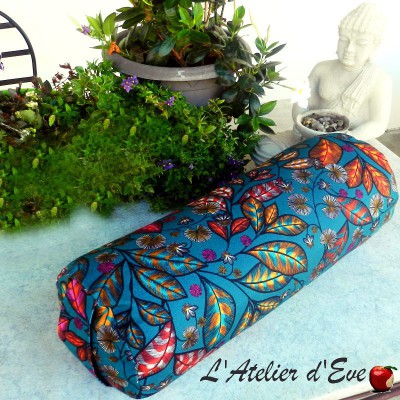 "Bolster" Céline blue zinc Yoga cushion Made in France L'Atelier d'eve