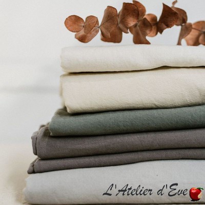 Tissu coton/lin recyclé vendu au mètre et à la pièce Elite coloris blanc, écru, vert de gris et naturel Thevenon