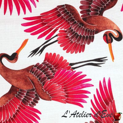 Les Grues blanc - Tissu ameublement lin/viscose pour rideau, coussin Thevenon