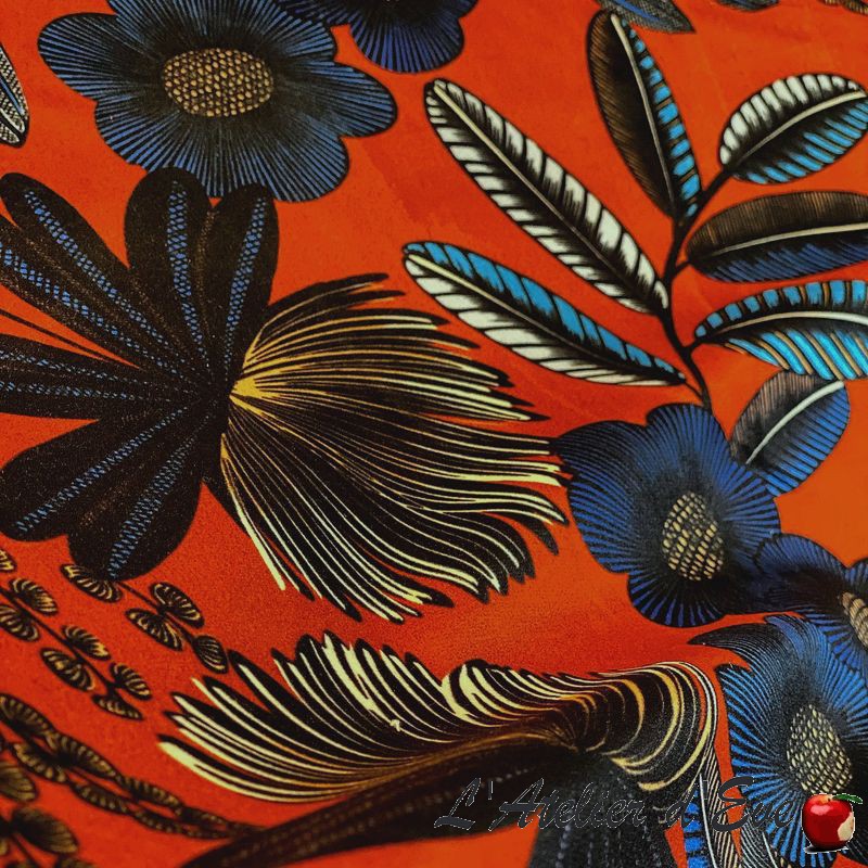 Orphée fond orange - Tissu velours ameublement et tapissier Thevenon