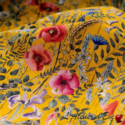 Oracle fond jaune - Tissu ameublement tapissier 100% coton motif fleurs Thevenon