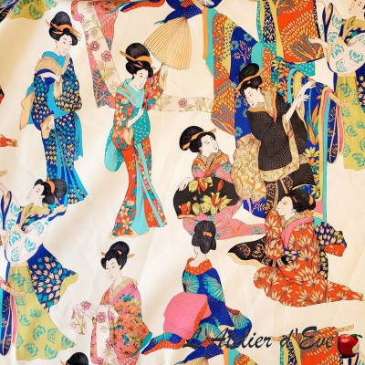 Coupon 100 x 140cm cotton fabric "Kimono" Thevenon