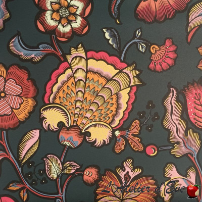 Papier peint "Indienne" Bleu pétrole Thevenon