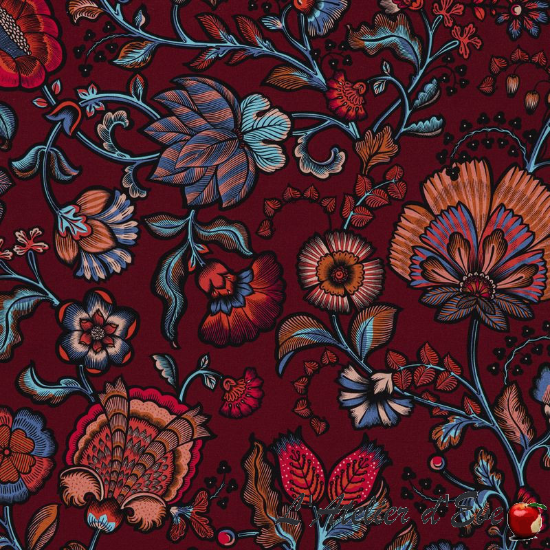 Indienne bordeaux | Toile de coton | Ameublement et Siège Thevenon