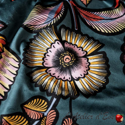 Rideau velours fleuri "Indienne" Fabrication Française