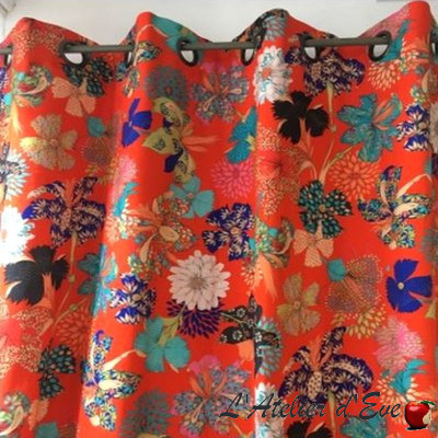 A pair of cotton curtains "Kimono Flowers" Made in France Thevenon