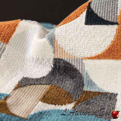 Tissu jacquard "Elvis" Noir orange bleu Thevenon 3