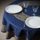 "Galon croquet bleu" Nappe ronde coton provençal Valdrôme Made in France