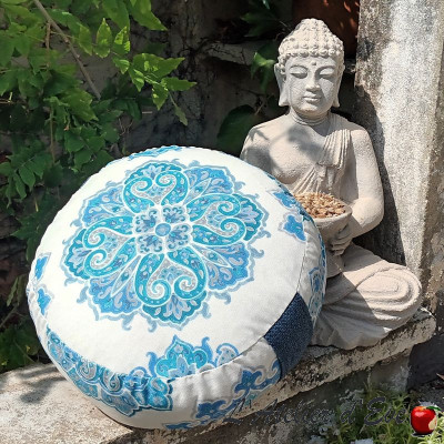 Zafu "Mandala Bleu" Coussin de méditation Fabrication Française