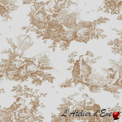 Scène d'été camel - Toile de jouy grande largeur 100% coton 