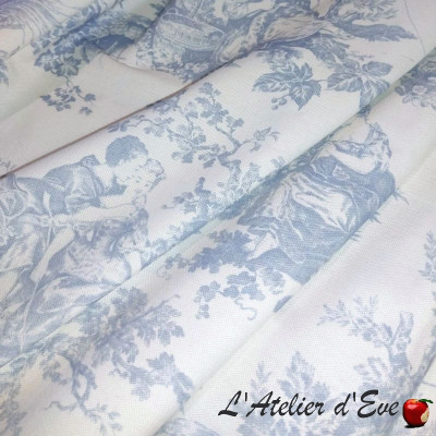 A pair of curtains Canvas of Jouy cotton "Summer Scene" Made in France