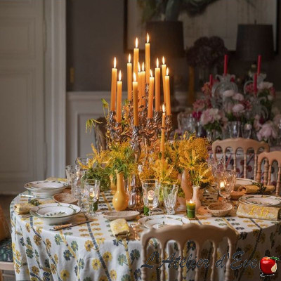 Blue-Red-Yellow "Coup de Chance" Embroidered Tablecloth French Manufacture