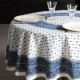 "Blue croquet braid" Provencal cotton tablecloth and square Valdrôme Made in France
