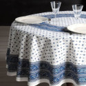 "White-blue galon" Nappe and Provençal cotton square Valdrôme Made in France